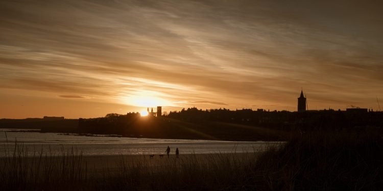St Andrews from West sands at sunrise