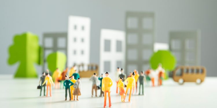 Social security represented by people in a city