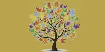 Illustration of hands forming a tree representing the work of the charity Mearns Kirk Helping Hands