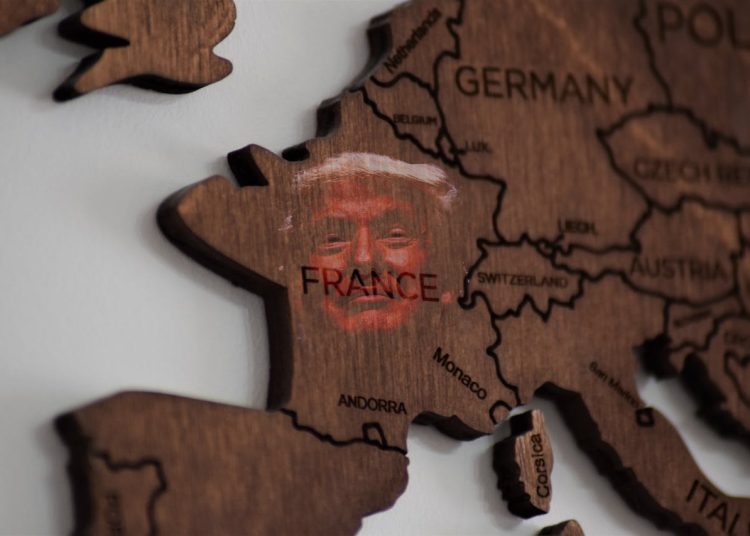 US and Eu affairs represented by Europe map and Trump