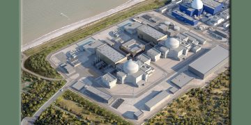 Sizewell C in the middle of the image with the existing Sizewell B in the top right