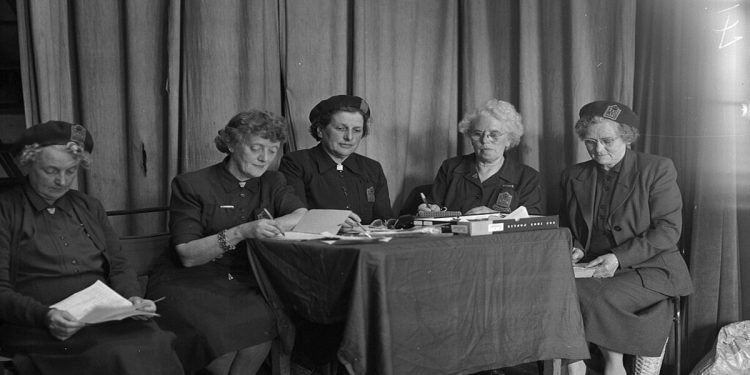 A photo of a group of women pensioners from the 1950s